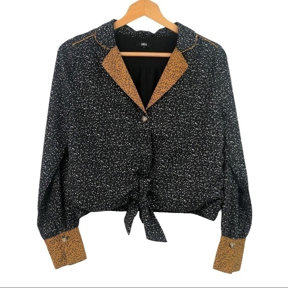 Lucca- Brown / Black Collared Front Button Blouse - Picture 1 of 9